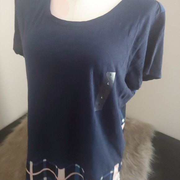 New maison Jules blue scoopneck t-shirt plaid